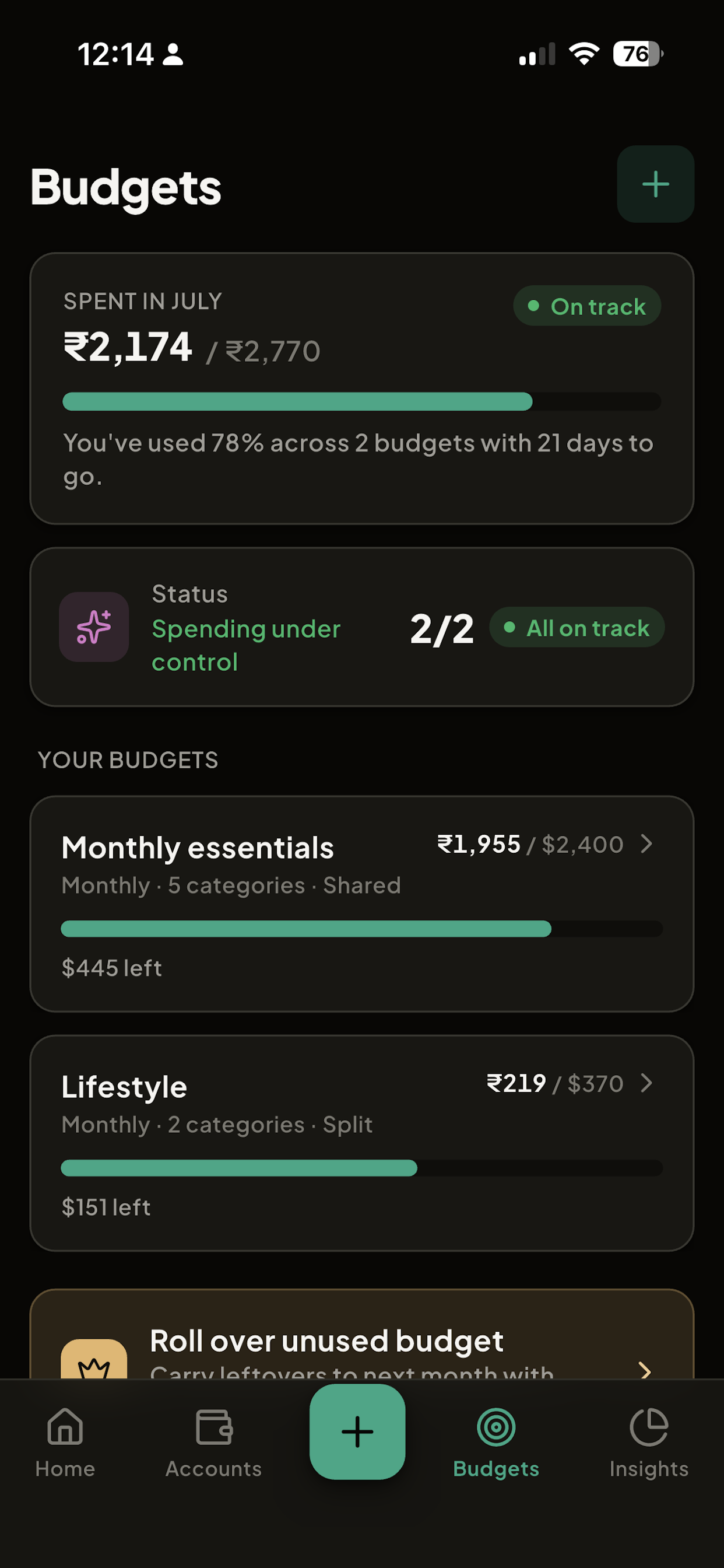 MoneyFlow budgets and spending overview